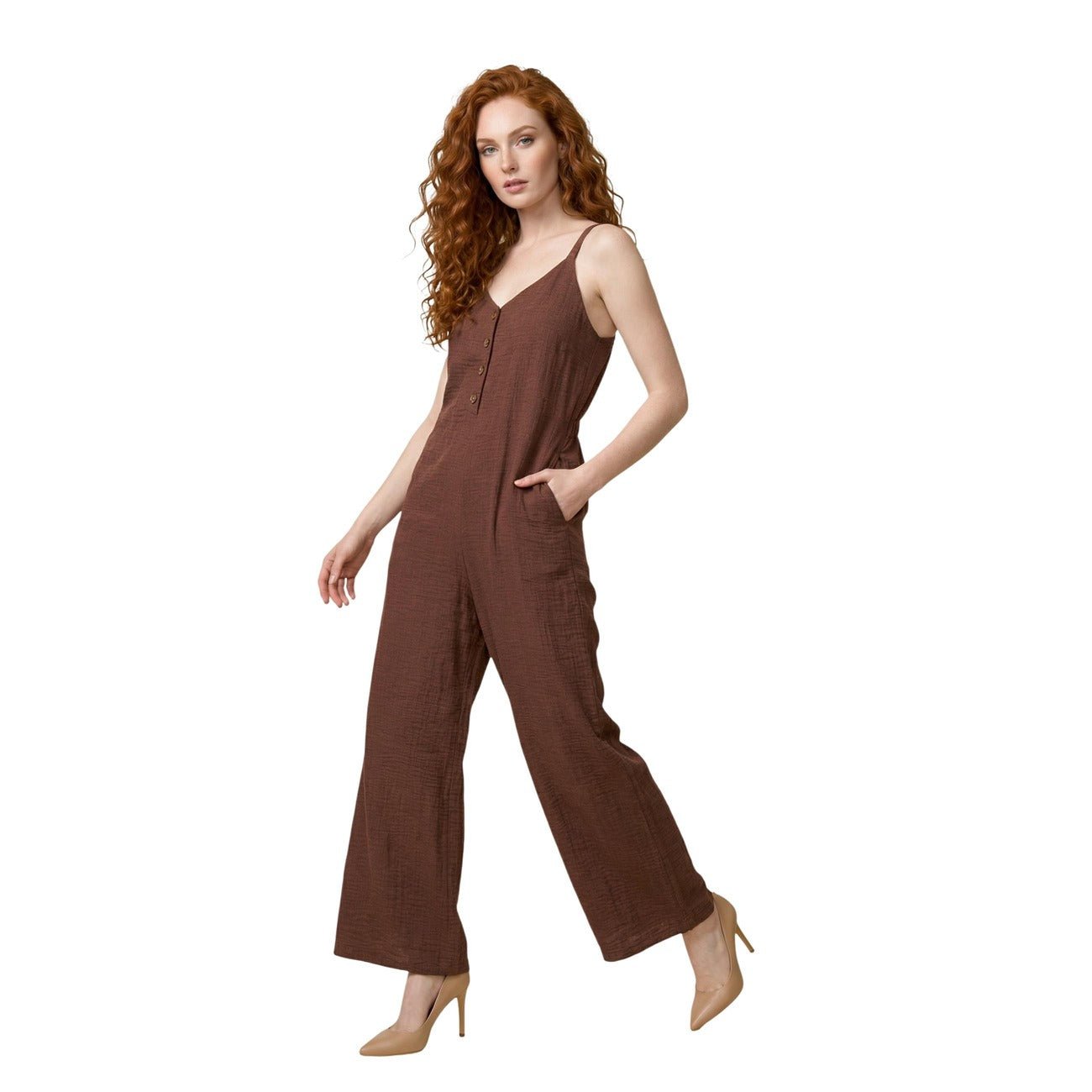 Artigli Dames Jumpsuit Bruin – Elegante Wide Leg Jumpsuit - Zenvogue.