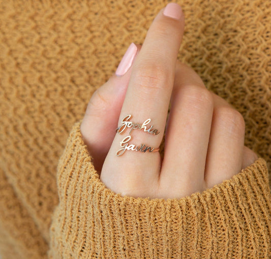 Gepersonaliseerde Naam Ring Dames – Luxe Valentijnscadeau in Goud, Zilver of Roségoud