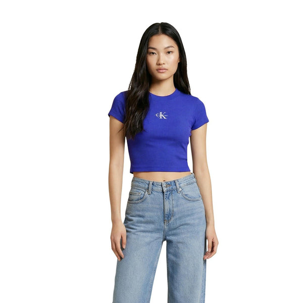 Calvin Klein Dames Crop Top - Mouwloos met Logo - Grijs & Blauw - Premium Katoen