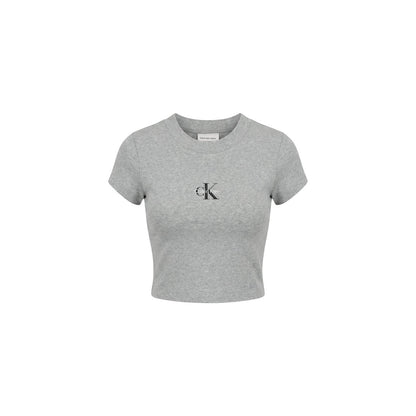 Calvin Klein Dames Crop Top - Mouwloos met Logo - Grijs & Blauw - Premium Katoen - Zenvogue.