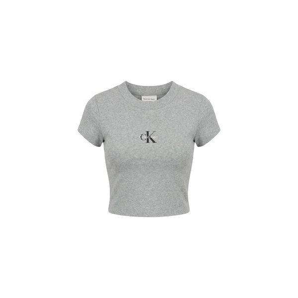 Calvin Klein Dames Crop Top - Mouwloos met Logo - Grijs & Blauw - Premium Katoen - Zenvogue.