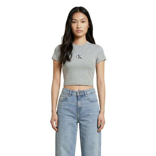Calvin Klein Dames Crop Top - Mouwloos met Logo - Grijs & Blauw - Premium Katoen - Zenvogue.