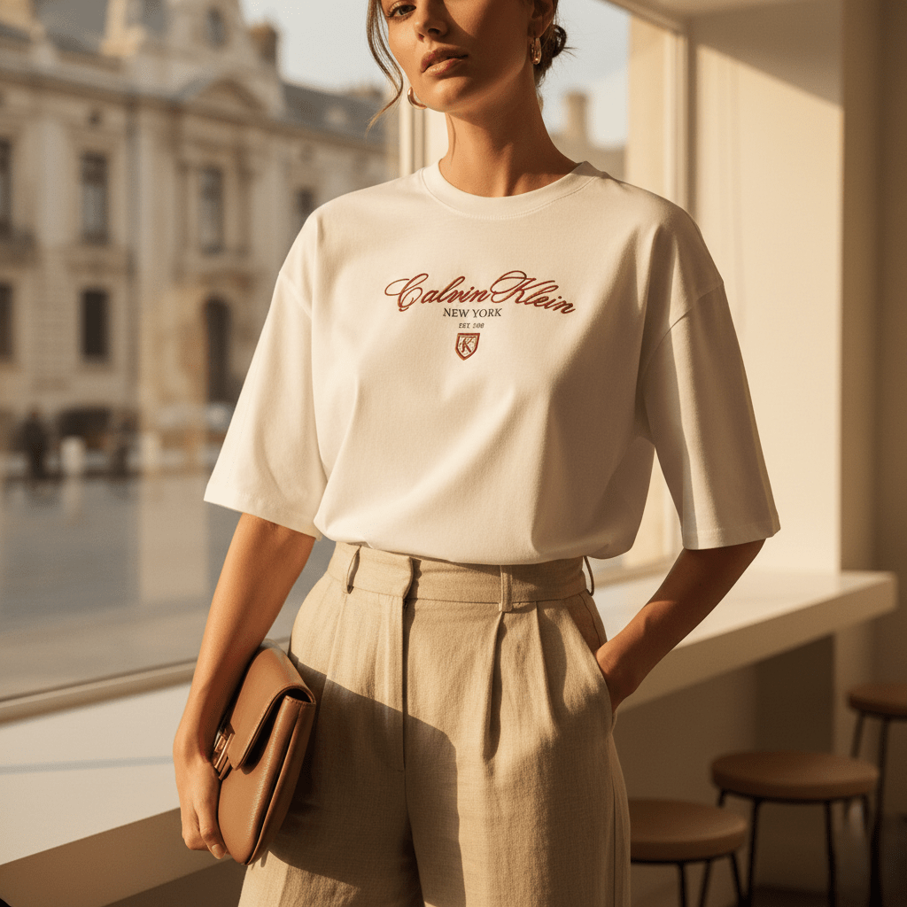 Calvin Klein Dames T-shirt - Oversized Fit - Wit met New York Script Logo - Zenvogue.