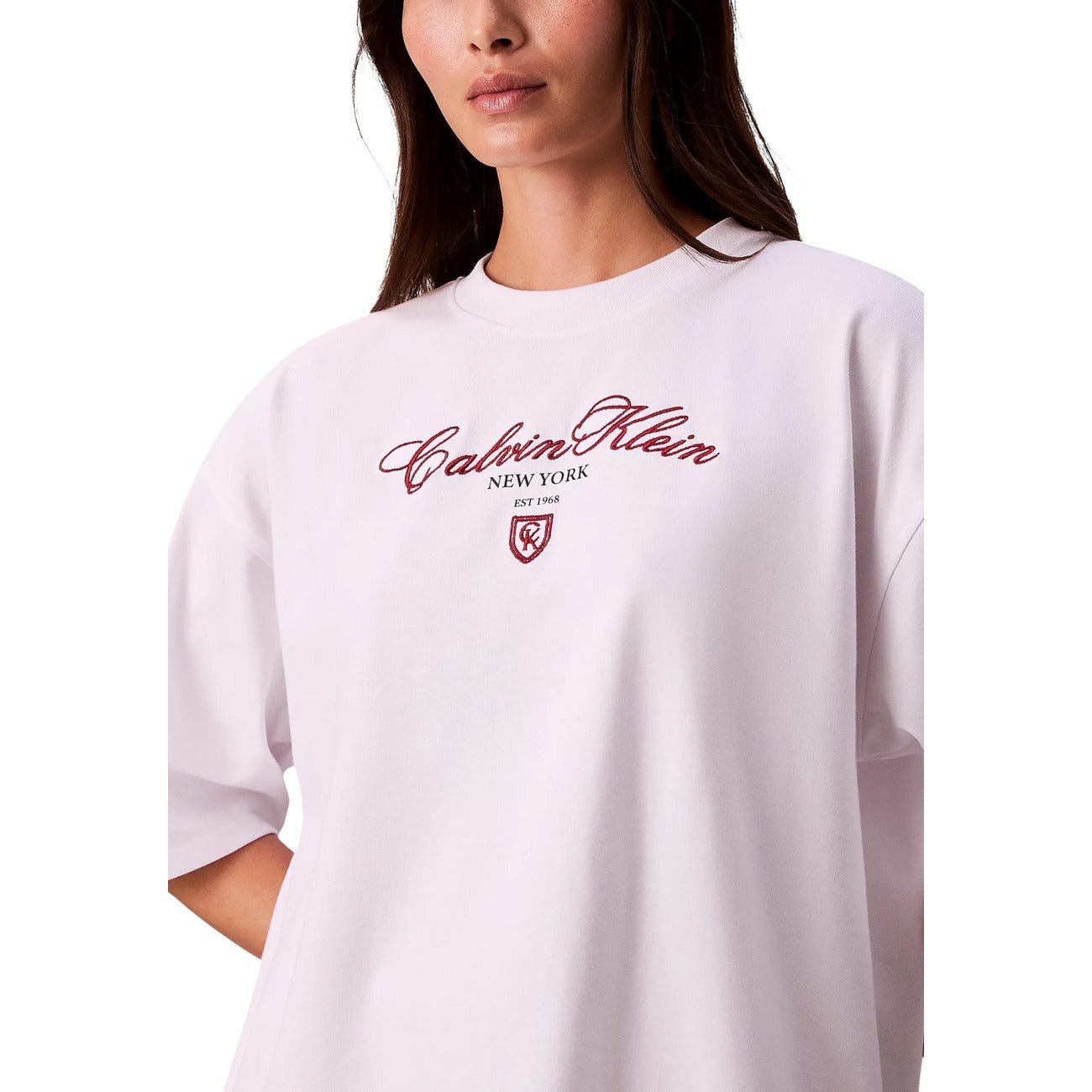 Calvin Klein Dames T-shirt - Oversized Fit - Wit met New York Script Logo - Zenvogue.