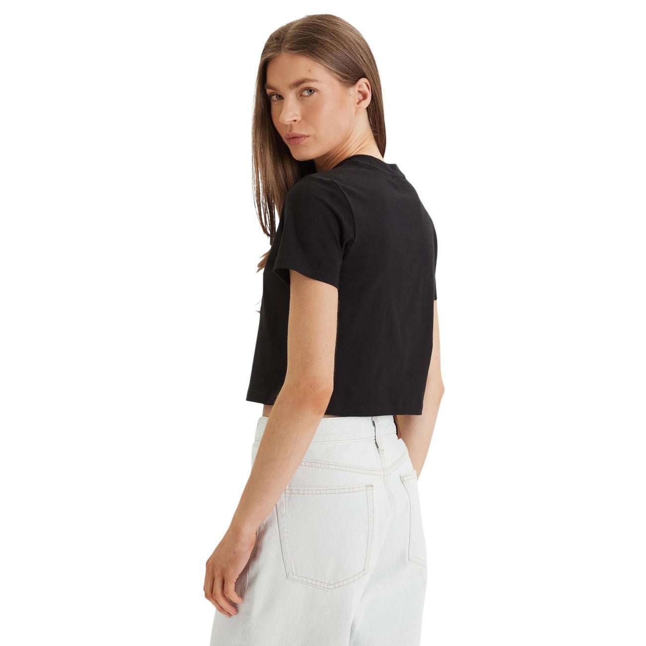 Calvin Klein Dames T-Shirt Zwart – CK Logo Katoen - Zenvogue.