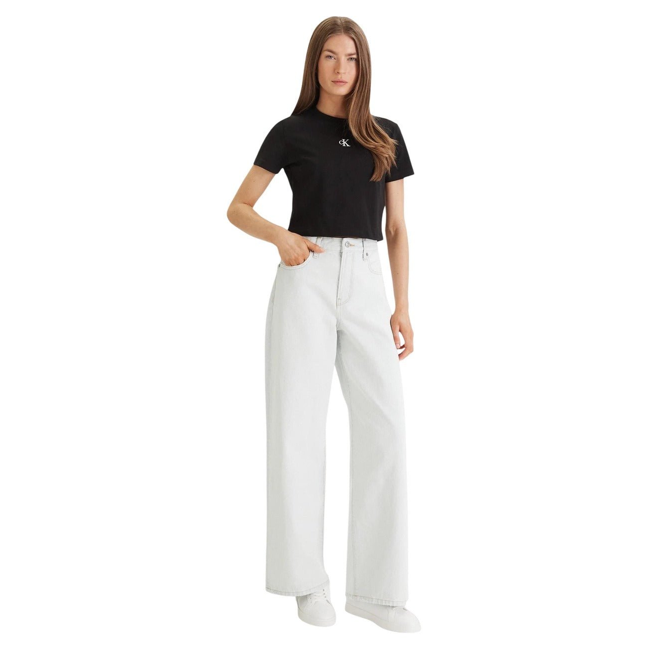 Calvin Klein Dames T-Shirt Zwart – CK Logo Katoen - Zenvogue.