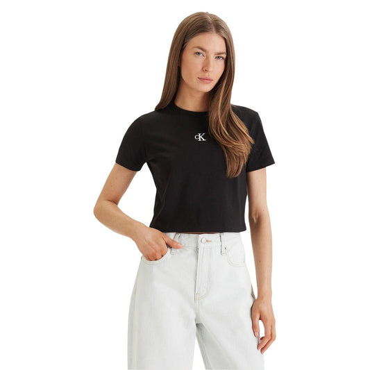 Calvin Klein Dames T-Shirt Zwart – CK Logo Katoen - Zenvogue.