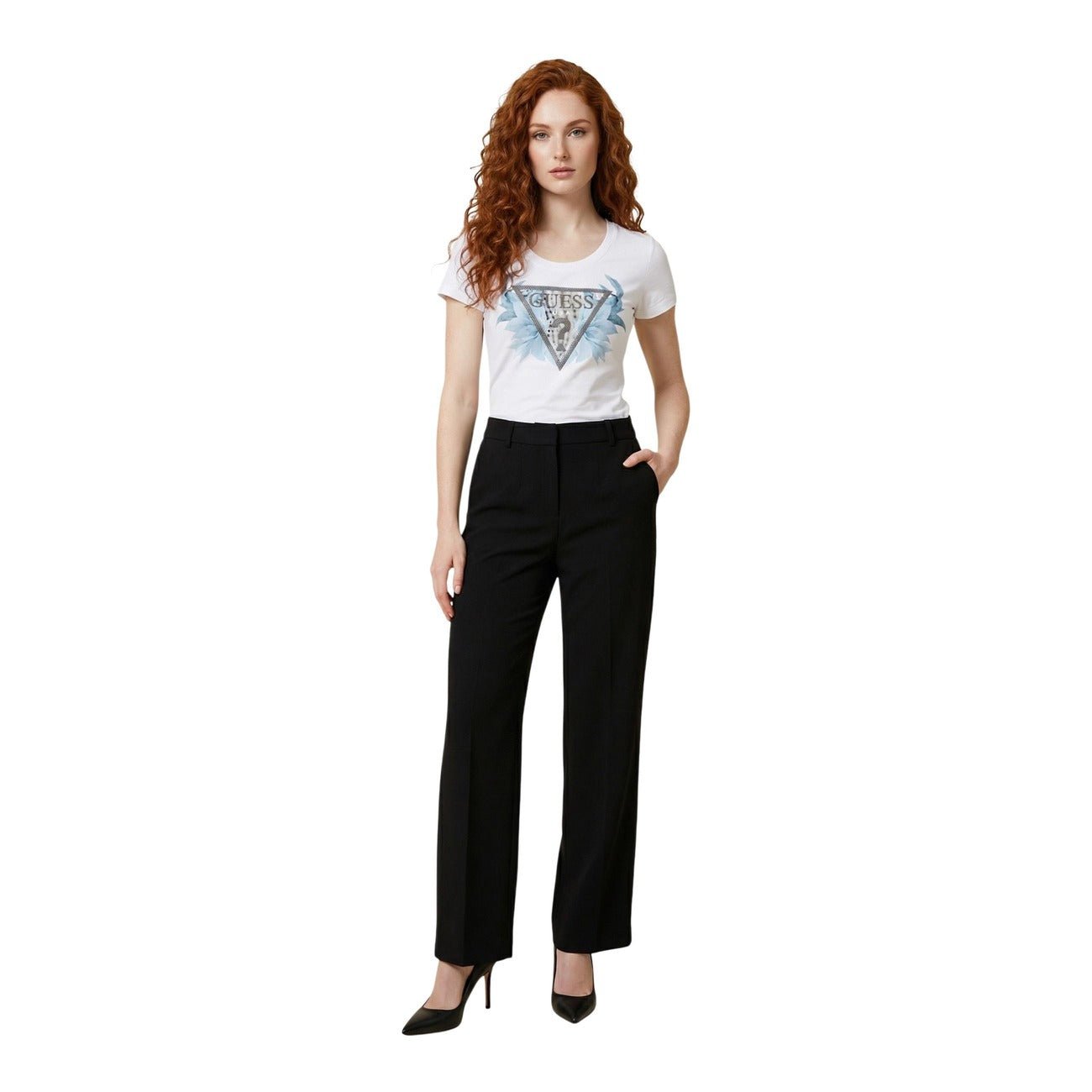 GUESS Dames Logo T-Shirt – Wit Designer T-Shirt - Zenvogue.