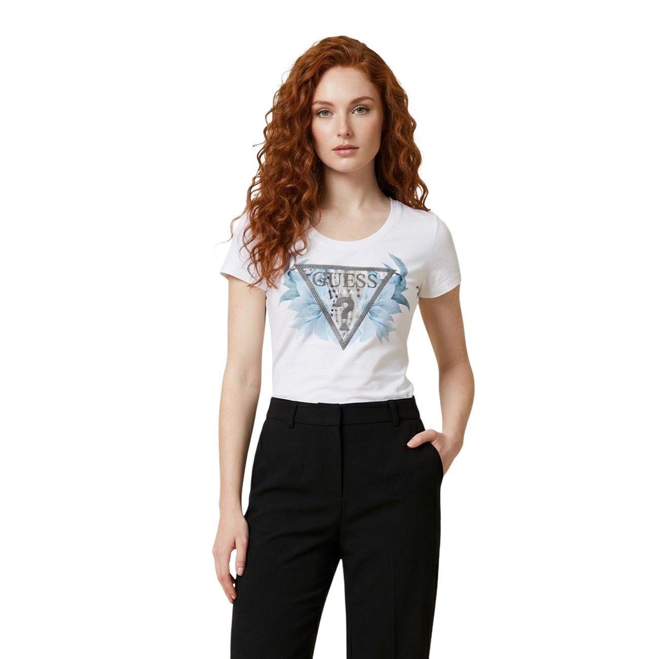 GUESS Dames Logo T-Shirt – Wit Designer T-Shirt - Zenvogue.