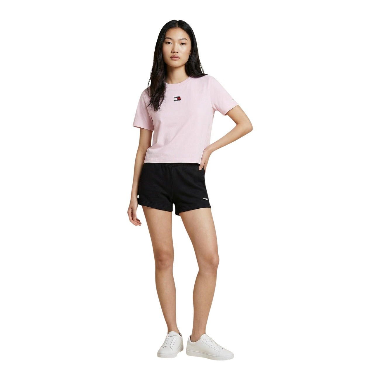 Tommy Hilfiger Dames T-shirt - Lichtroze Crop Top met Logo - Premium Katoen - Zenvogue.