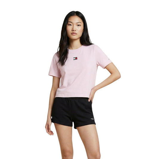 Tommy Hilfiger Dames T-shirt - Lichtroze Crop Top met Logo - Premium Katoen - Zenvogue.