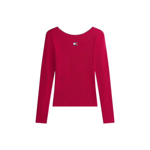 Tommy Jeans Dames Longsleeve Rood – Slim Fit Logo Shirt