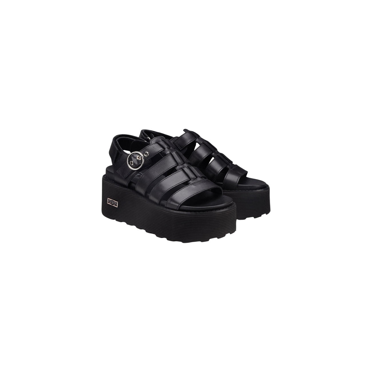 Cult zwarte platform sandalen met brede banden