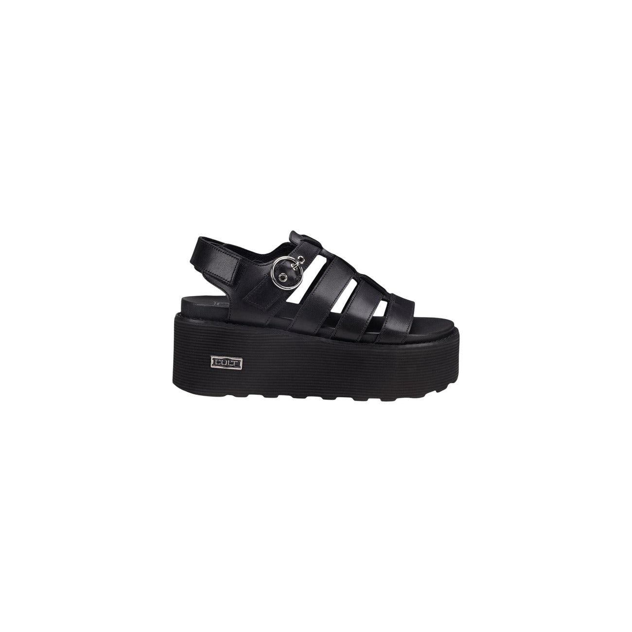 Cult zwarte platform sandalen met brede banden