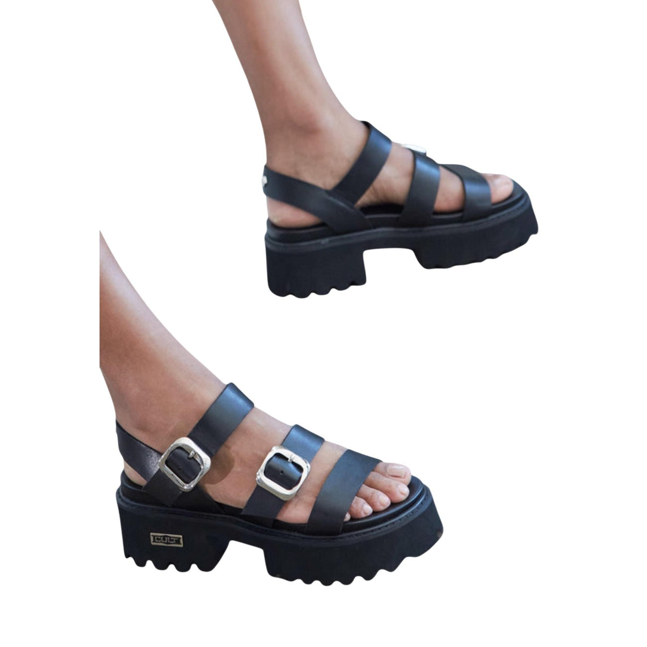 Cult zwarte platform sandalen met gespen dames